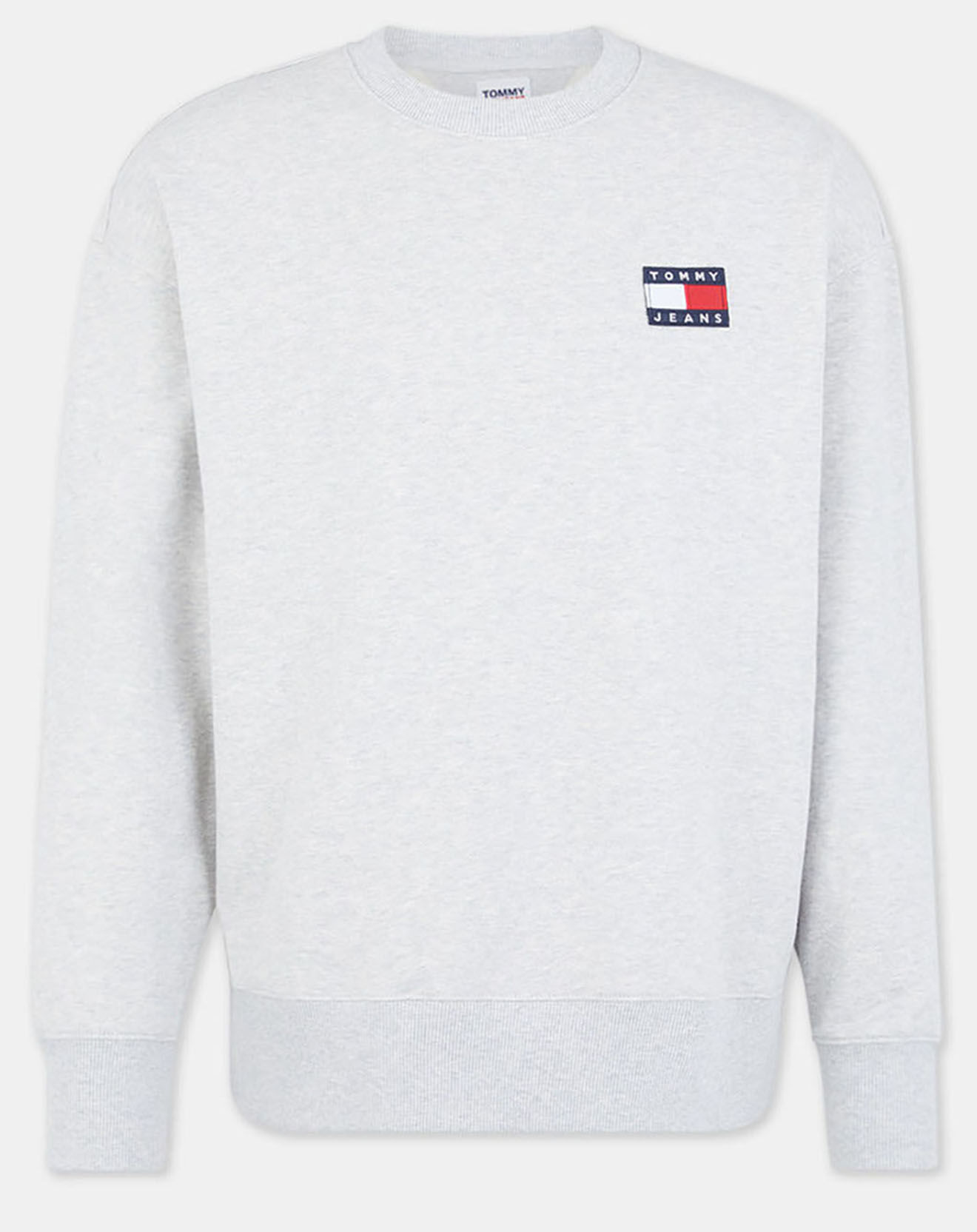 Tommy Jeans Sweat 100% Coton Bio badge crew gris chiné