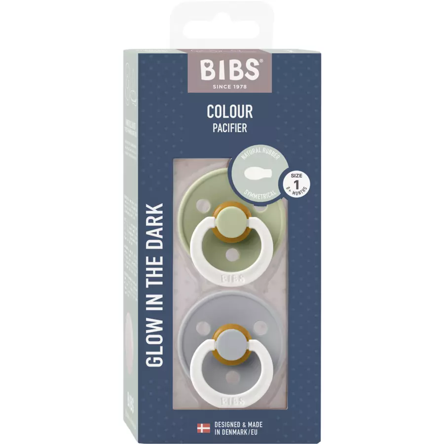 BIBS® Nachtschnuller Colour Symmetrischer Sauger Sage & Cloud Night Glow 0-6 Monate 2 Stk.
