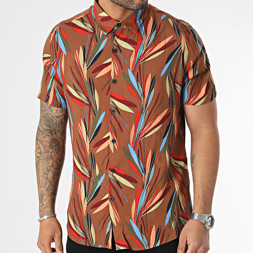 Chemise Manches Courtes Floral Marron