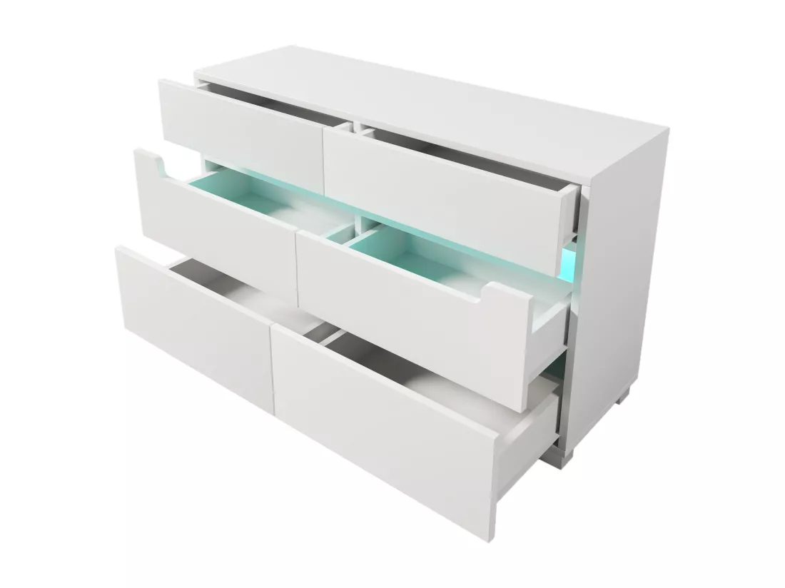 Commode avec LED - 6 tiroirs - effet brillant - Blanc