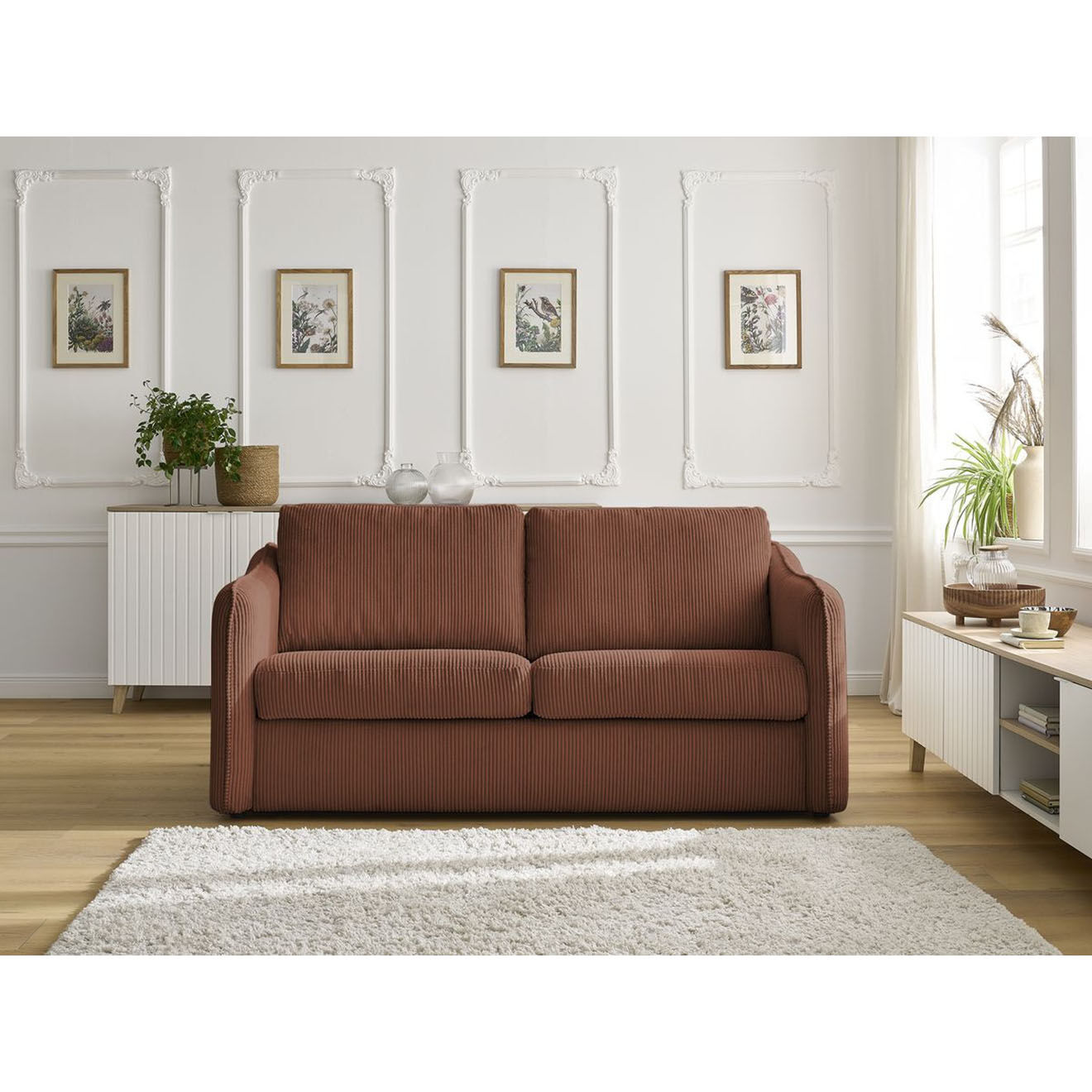 Bobochic Canapé droit convertible express en Velours côtelé 3 places Lenny orange - 178x102x89 cm