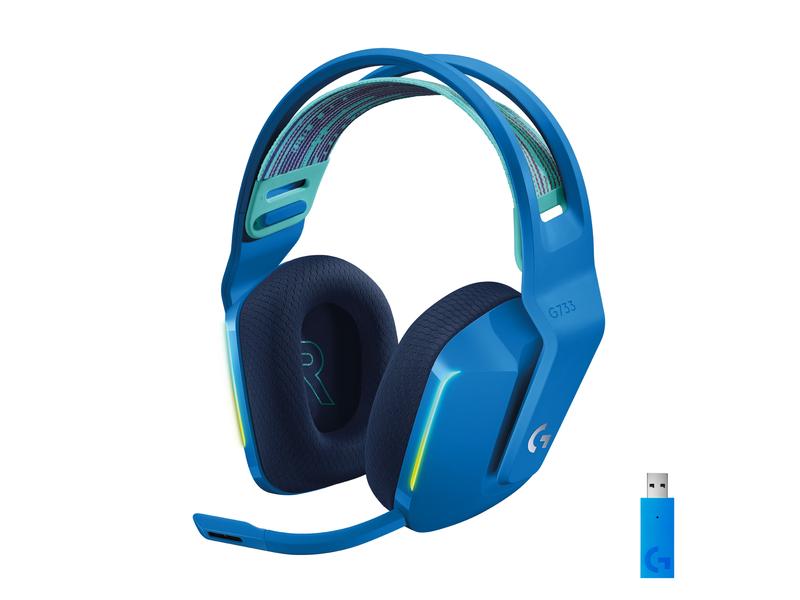 Logitech Headset G733 Lightspeed Blau Wireless-Gaming-Headset mit DTS 7.1 Surround-Sound und RGB Beleuchtung