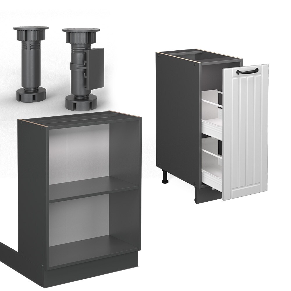 Vicco Kücheninsel Küchenblock Einbauküche Fame-Line Landhaus Anthrazit Weiß 90 cm Küchen Schränke Apothekerunterschrank Schubunterschrank Regalinselunterschrank Softclose-Scharnier Küchenmöbel