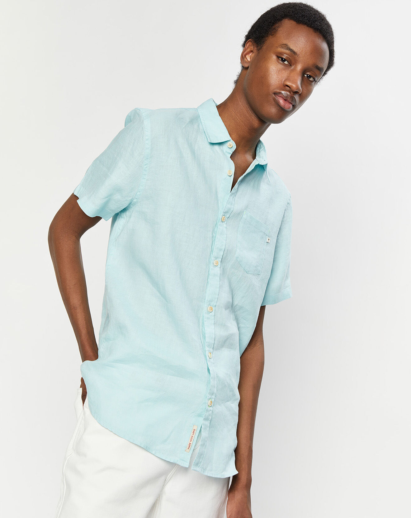 Scotch & Soda Chemise 100% Lin Regular Fit vert d'eau