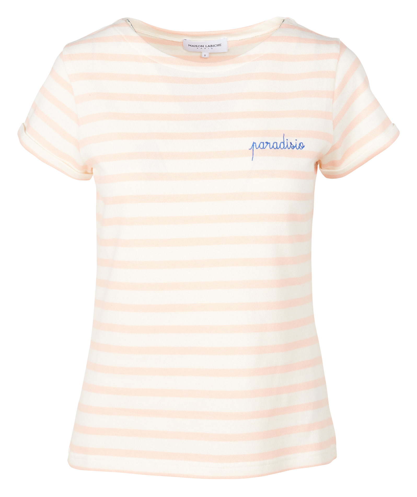 COLOMBIER SS PARADISIO - Tee-shirt col rond rayé en coton et lin| Orange