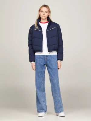 Jaqueta puffer acolchoada reciclada com fita de logo