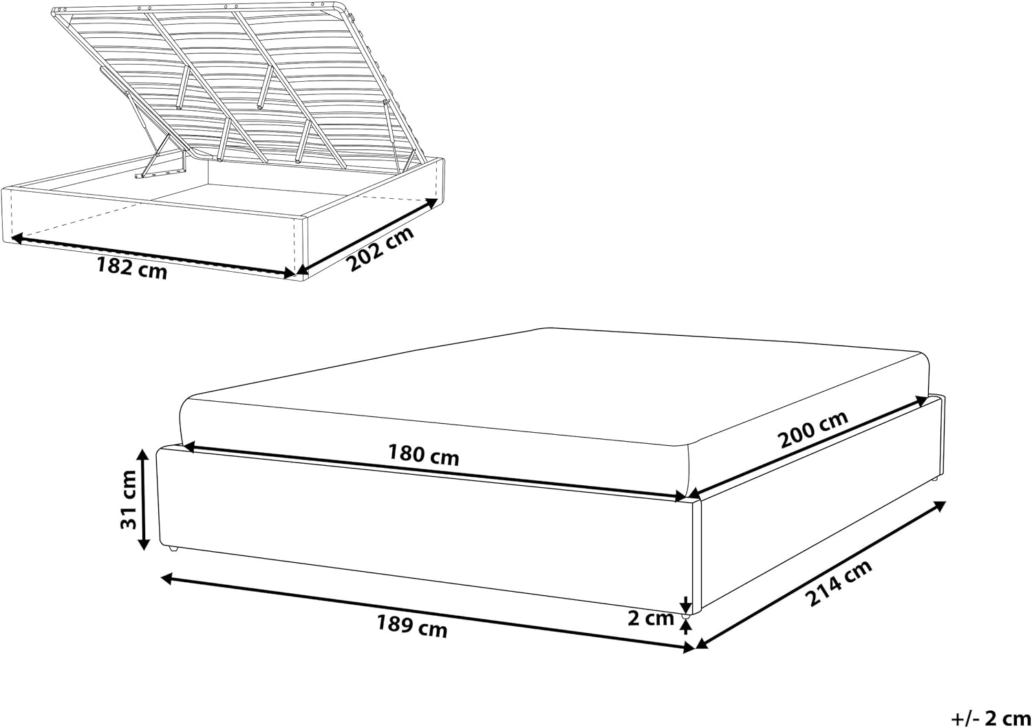 Beliani Polsterbett Hellbraun mit hochklappbarem Lattenrost 180x200 cm Bettkasten Dinan