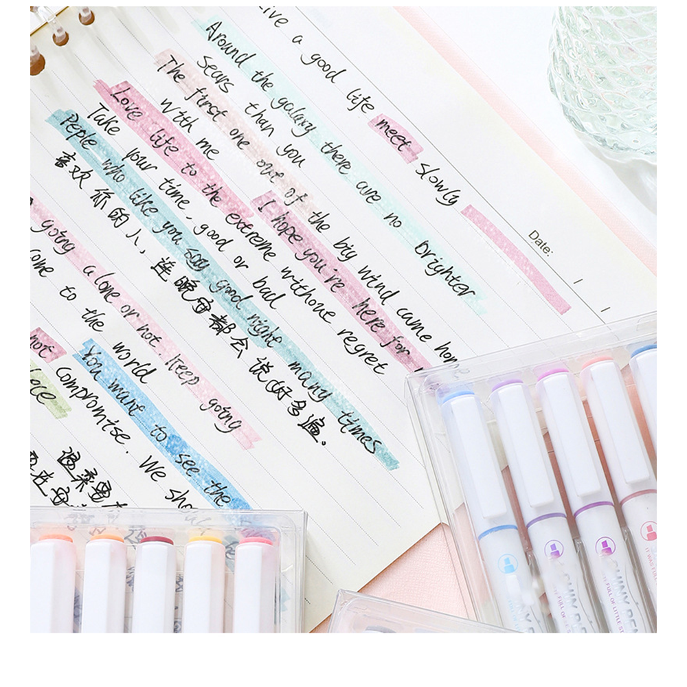 (4er Set) 4mm Glitzer Leuchtstift Highlighter Text Marker Filzstift mit Keilspitze - Rosa / Lila / Blau