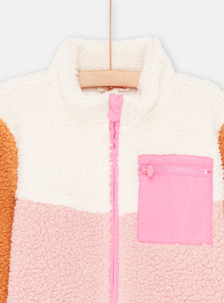 Veste colorblock orange, rose et écru en sherpa fille