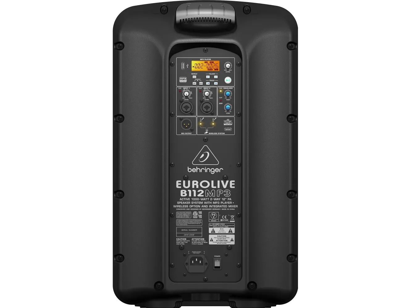 Behringer EUROLIVE B112MP3, 2-vejs, 14000 ohm (O), 50 - 20000 Hz, D, Sort, Signalstyrke