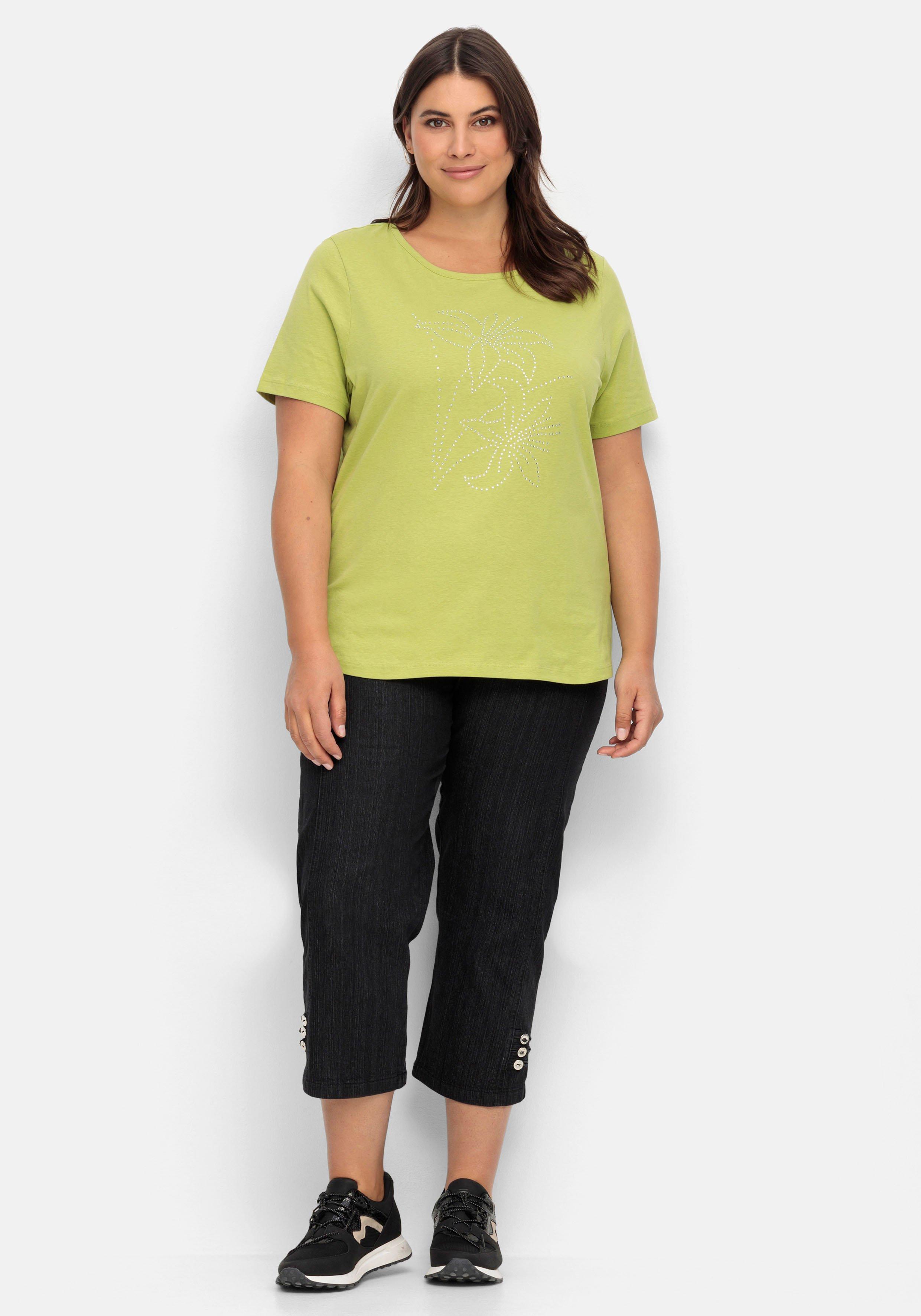 Shirt mit Blumenmuster aus Ziersteinchen vorn