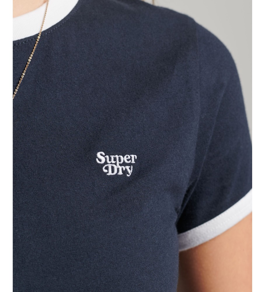 Camiseta cropped de algodão orgânico Superdry com detalhes em azul marinho.