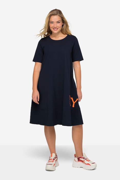 Jerseykleid, Wording-Print, Rundhals, Halbarm