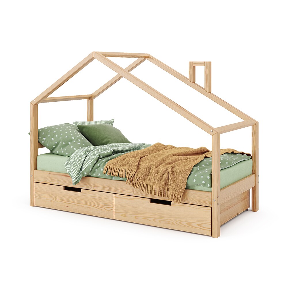 VitaliSpa Kinderbett Lori 160x80cm Natur Hausbett inkl. Matratze & Schublade