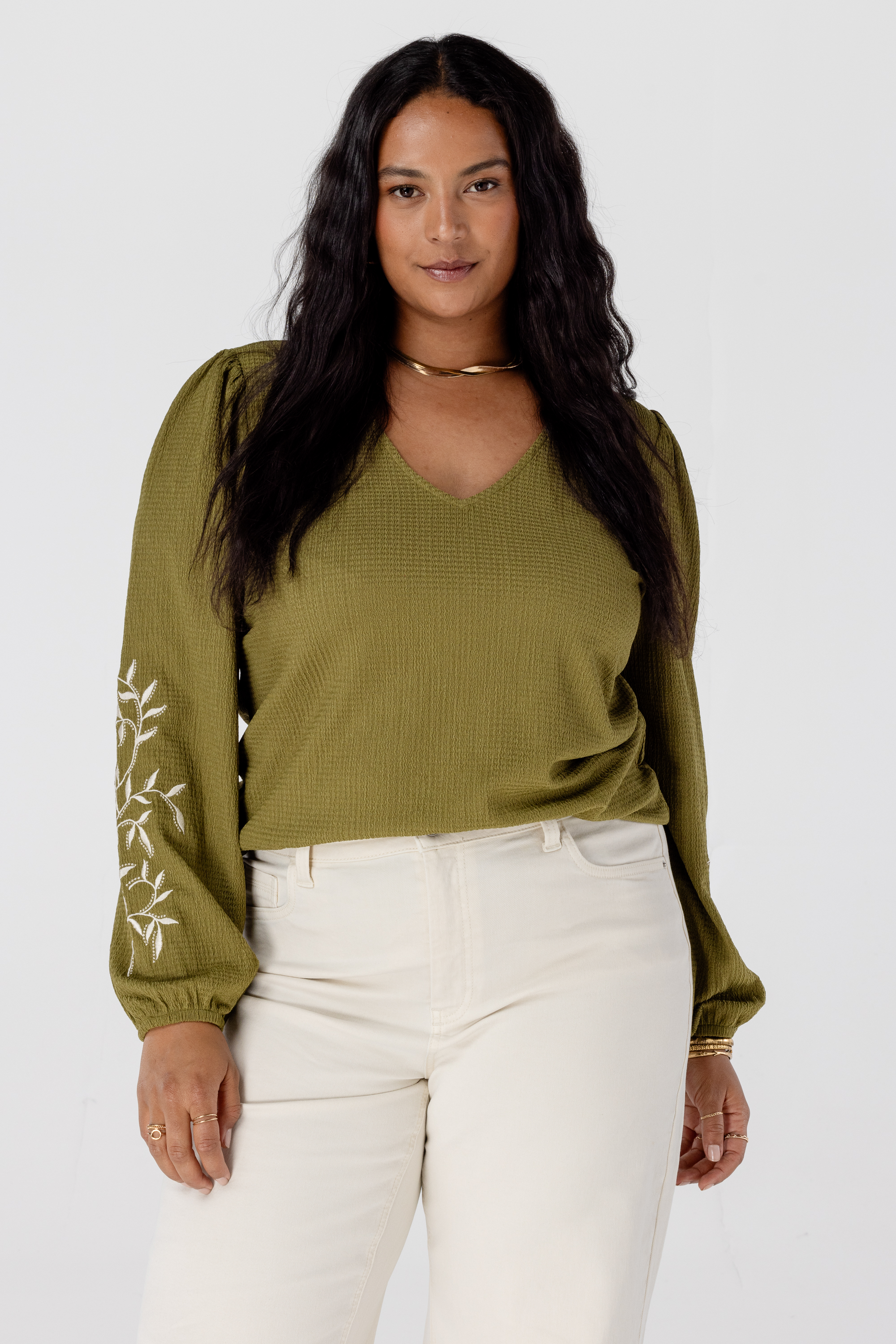 Top met borduursel Lime groen