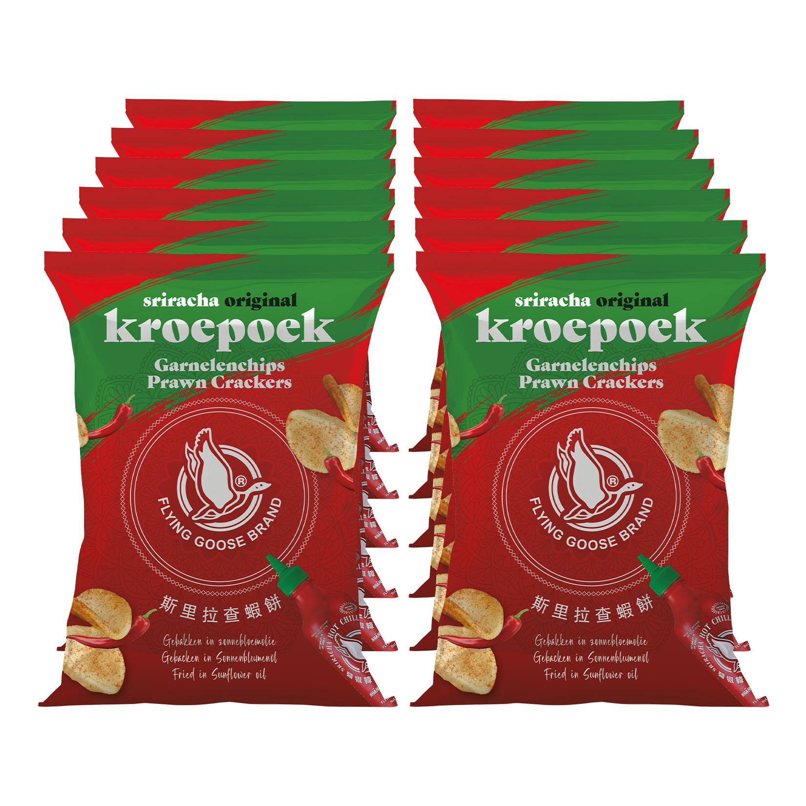Sriracha Garnelenchips Flying Goose 80 g, 10er Pack
