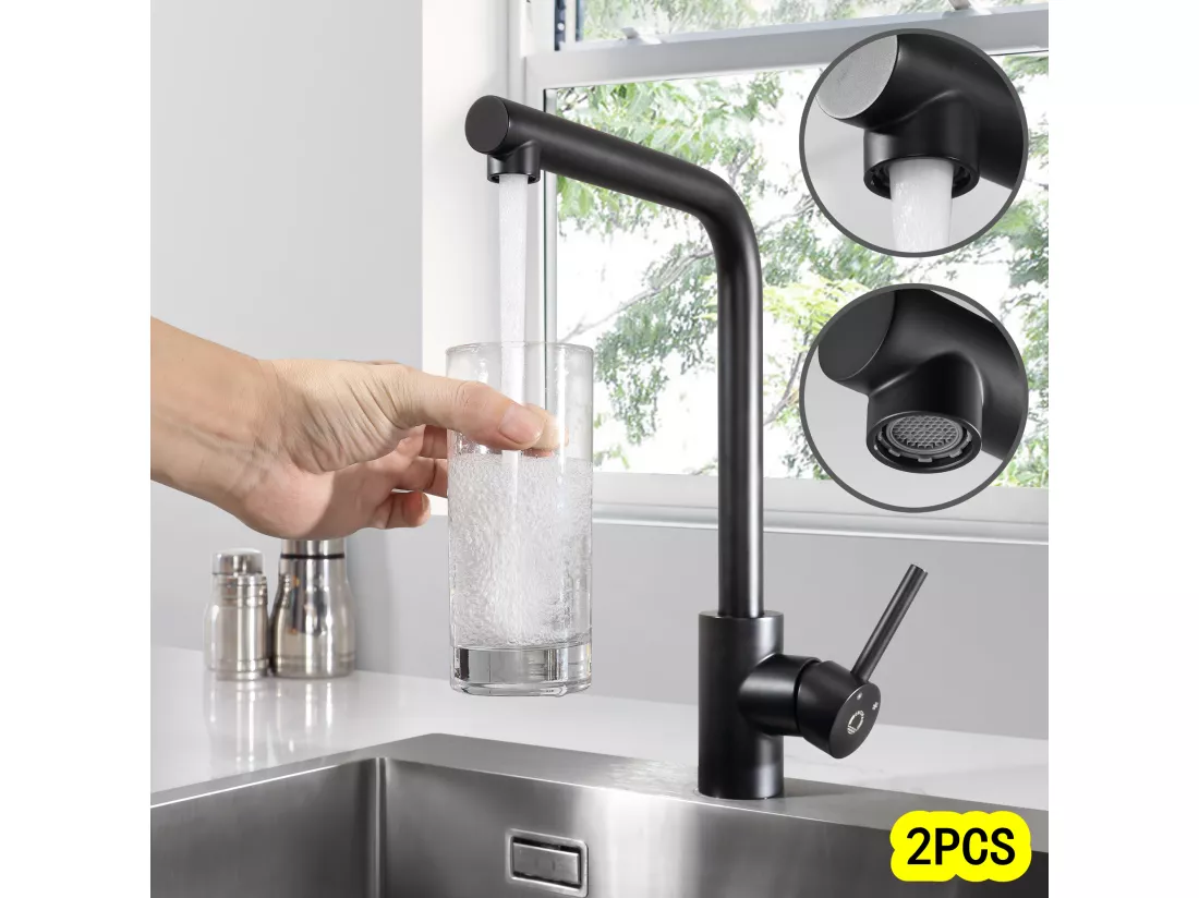Cecipa max 2PCS Robinet de Cuisine Pivotant à 360° Mitigeur Evier avec Mousseur Démontable Robinet évier Cuisine Eau Froide et Chaude NOIR,EU Modèle