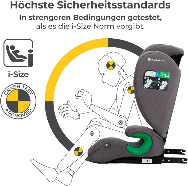 Kinderkraft - JUNIOR FIX 2 I-SIZE - Autostoeltje - Grijs - Isofix - Afstelbare Hoofdsteun
