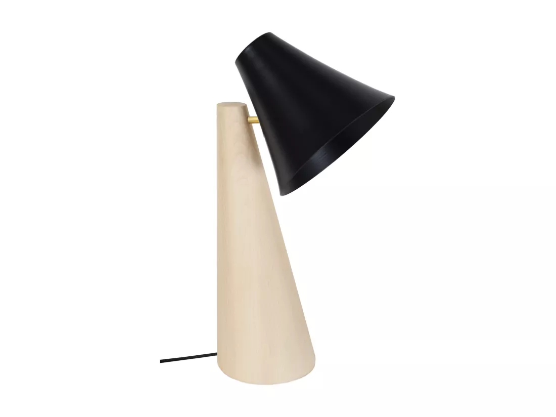 Lampe de bureau conique bois naturel,noir 42 cm.