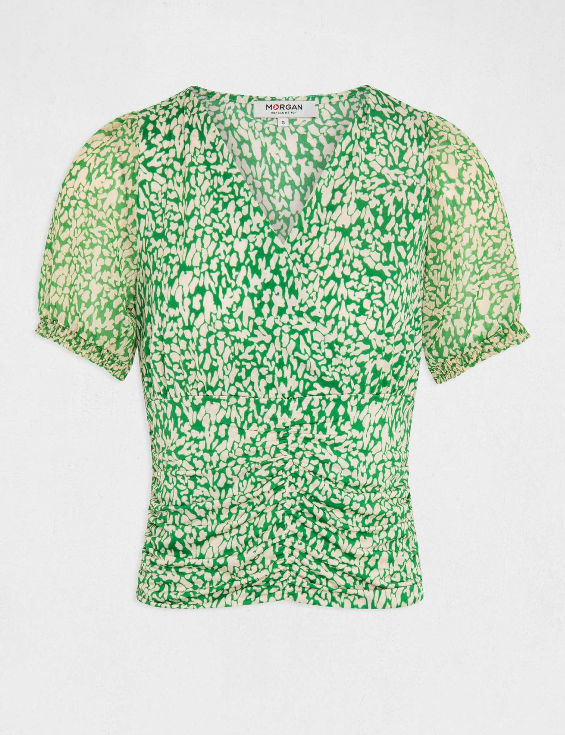 T-shirt manches courtes imprimé abstrait vert femme - vert