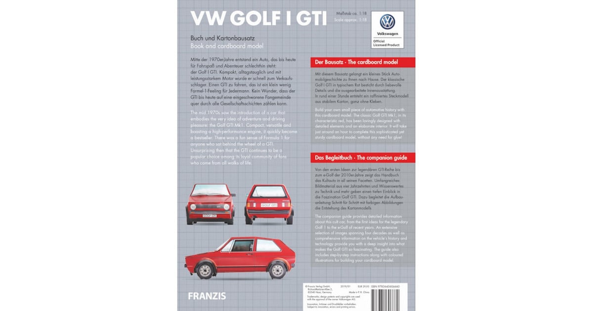 FranzisVW Golf GTI mk1 Cardboard model kit Modelvoertuig  (Schaal 1:18)
