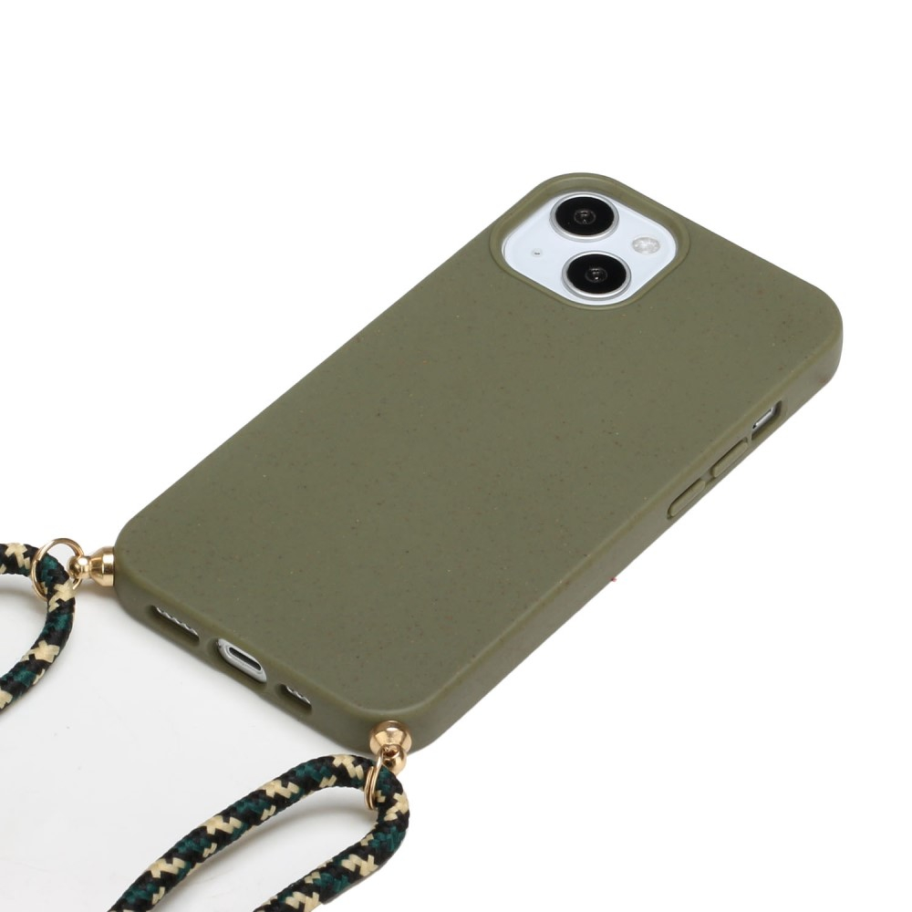 iPhone 14 Necklace Gummi Case Hülle   Handykette (150cm) - Grün / Gold