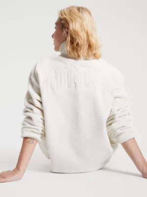 Camisa polo oversized de lã polar reciclada estilo universitário