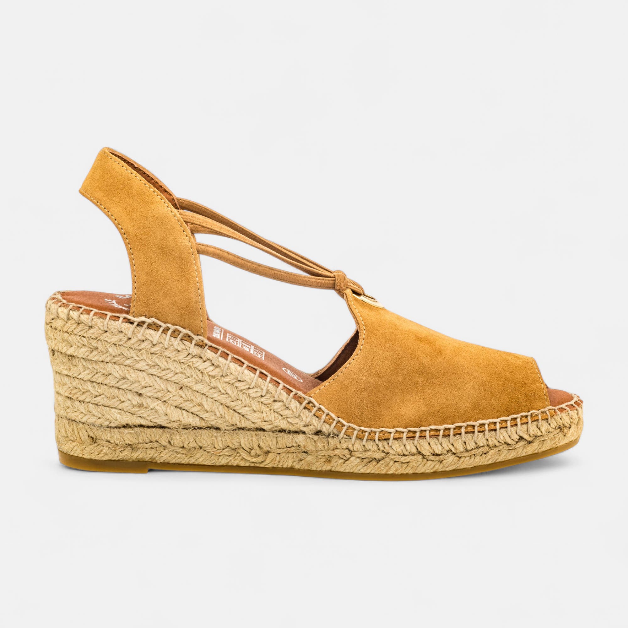 Espadrilles à talon compensé Femme en cuir beige