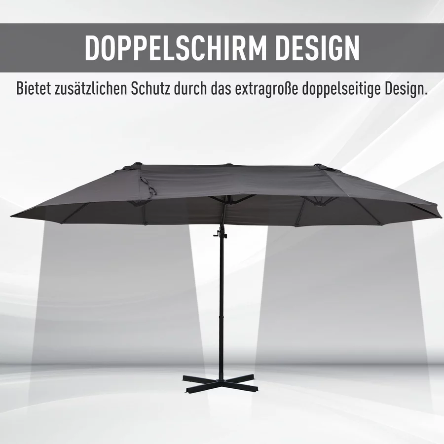 Outsunny Doppelschirm mit Kurbel dunkelgrau