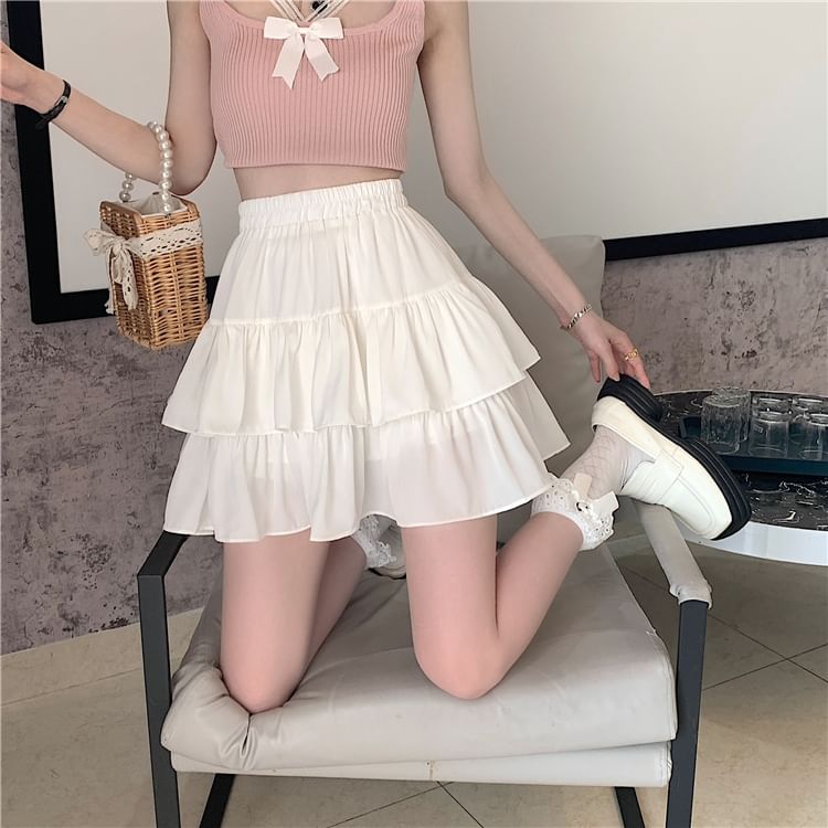 Ukiyo - Effen mini A-lijn rok met elastische taille