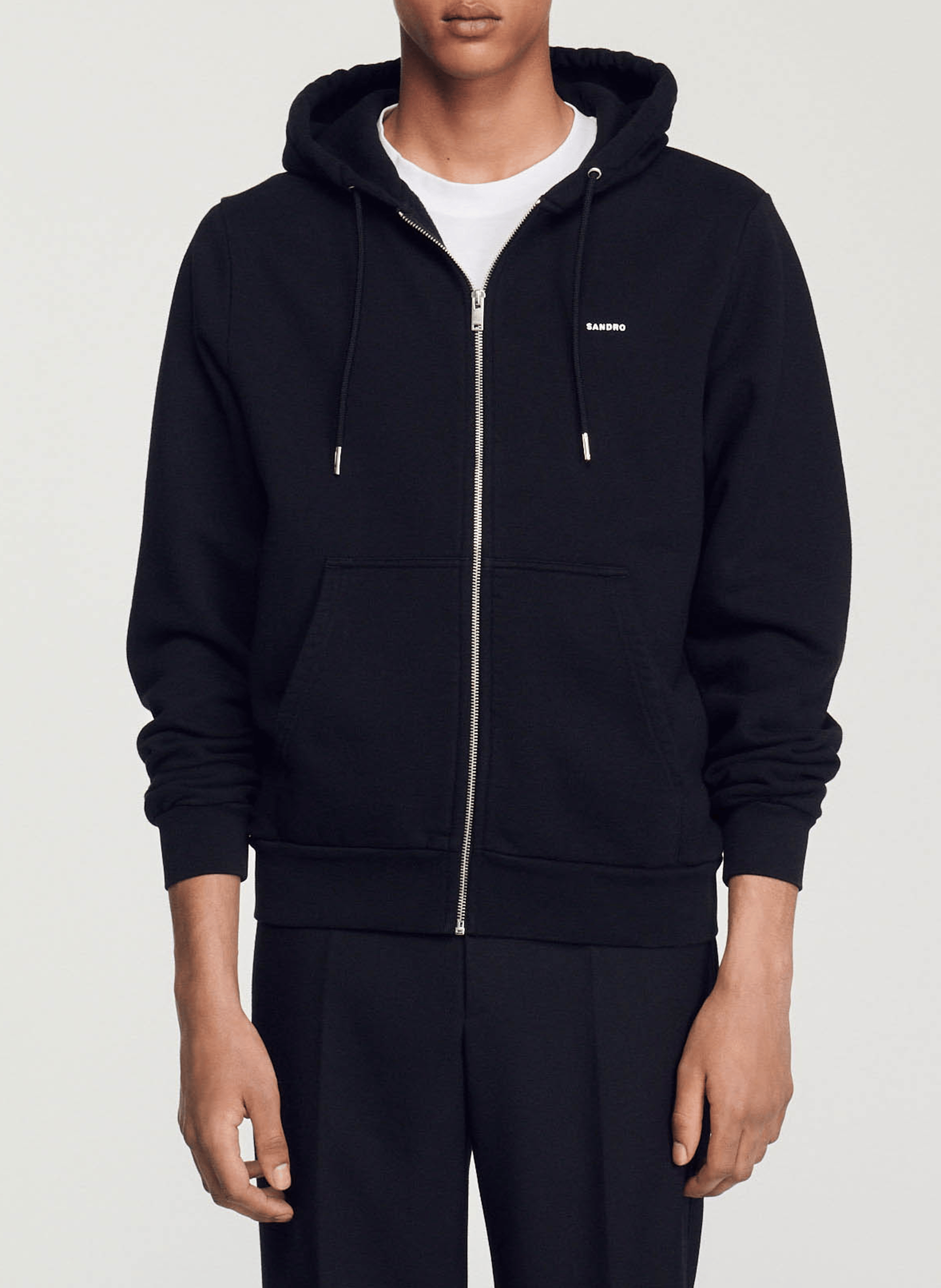 Sweat zippé à capuche regular-fit en coton| Noir