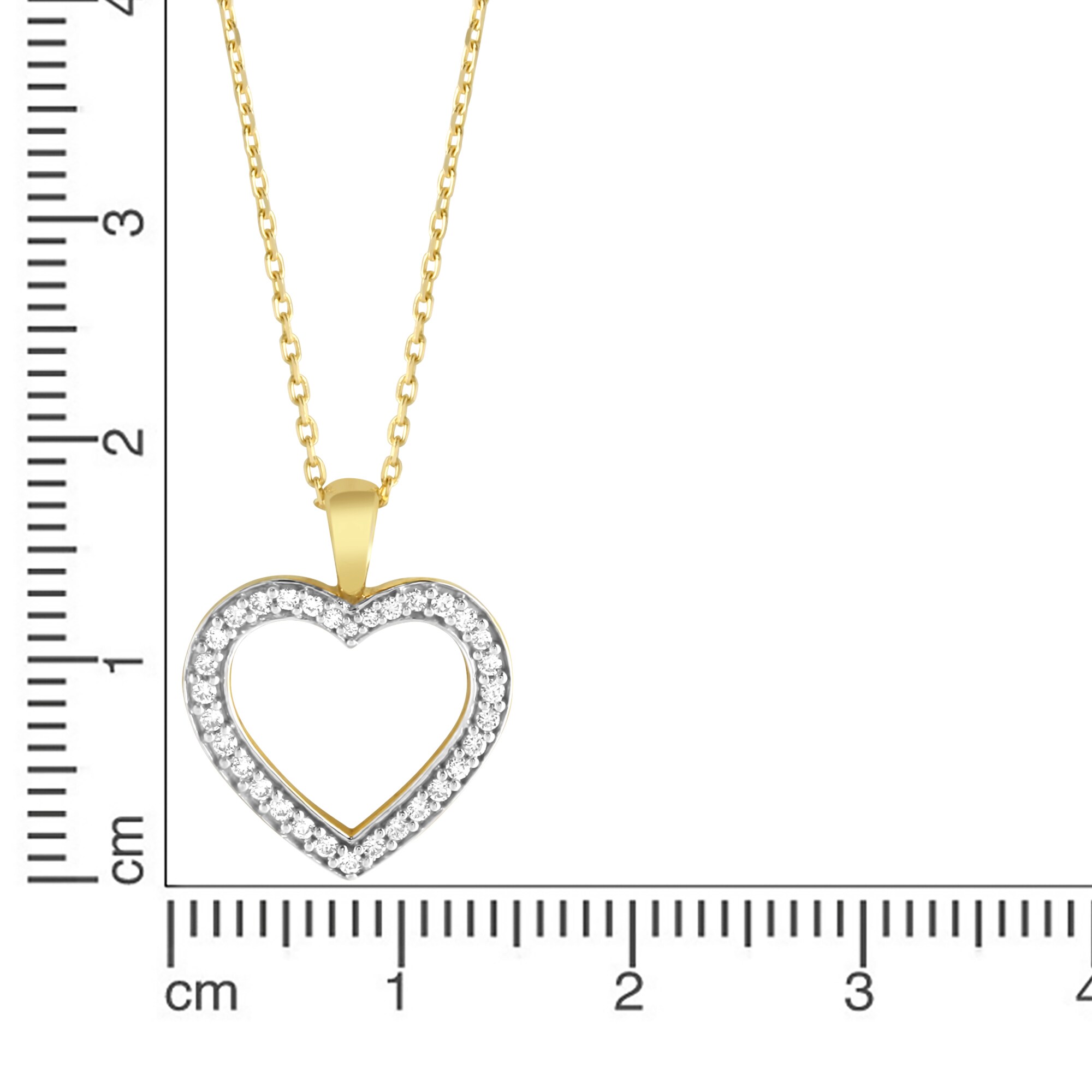 Fascination by Ellen K. Anhänger mit Kette 375 Gold gelb zweifarbig Herz Zirkonia weiß