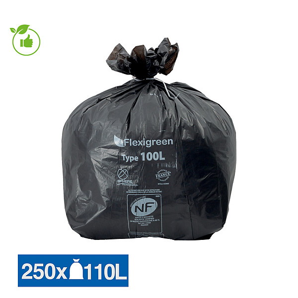 Sac poubelle noir Flexigreen 110 L, lot de 250