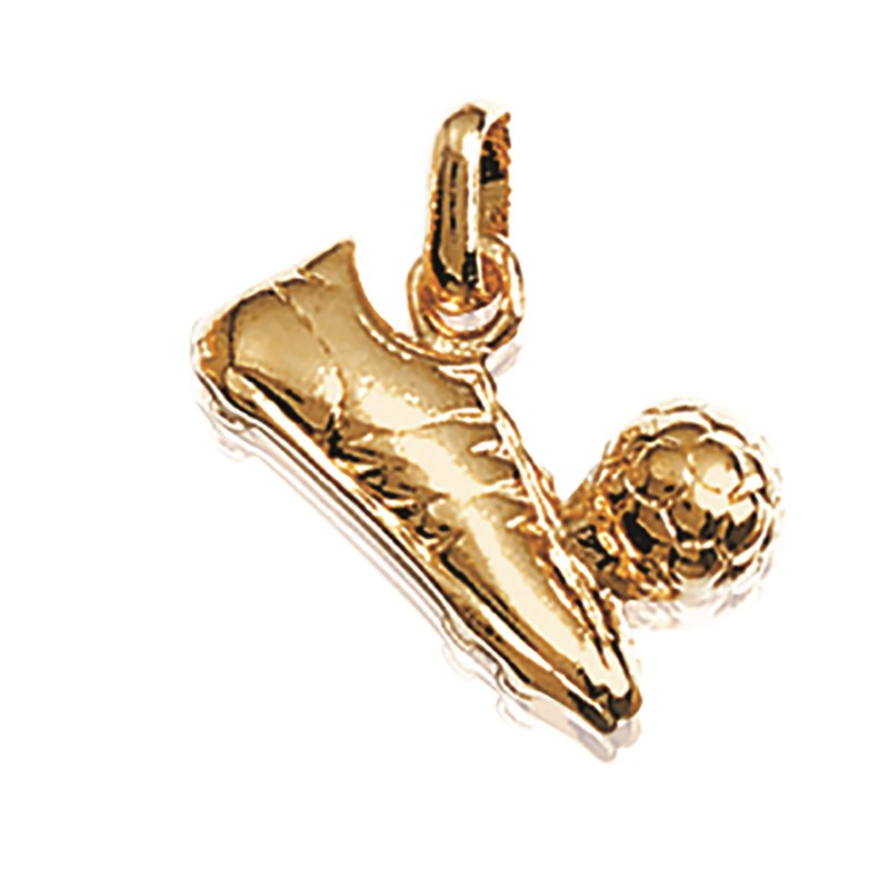 Pendentif football chaussure et ballon de foot en 3 D - Plaqué-or