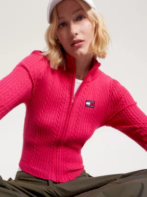 Cardigã Slim Fit com Zíper e Distintivo