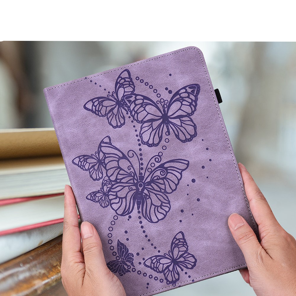 Samsung Galaxy Tab A11 / A9 Leder Tasche Flip Cover Butterflies Imprint   S-Pen Halterung - Lila