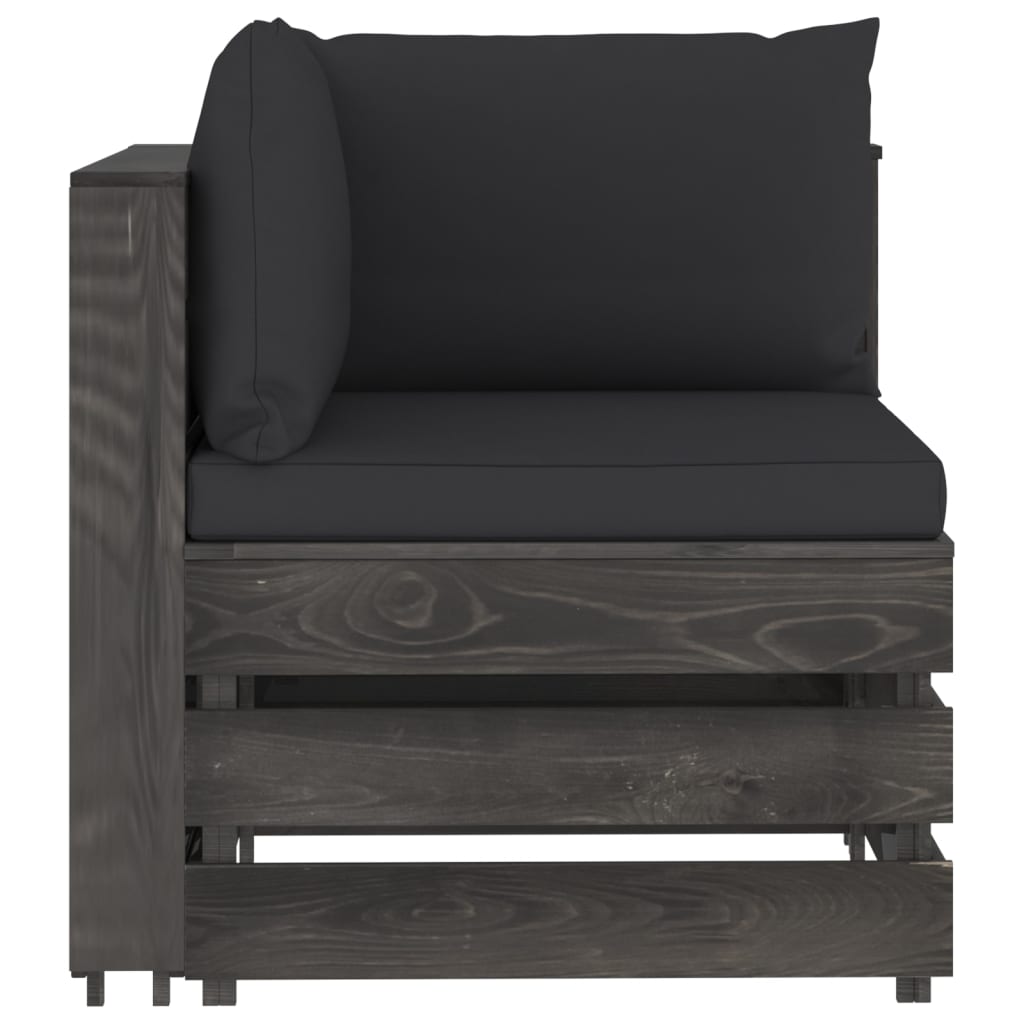 Salon de jardin meuble d'extérieur ensemble de mobilier 6 pièces avec coussins bois imprégné de gris