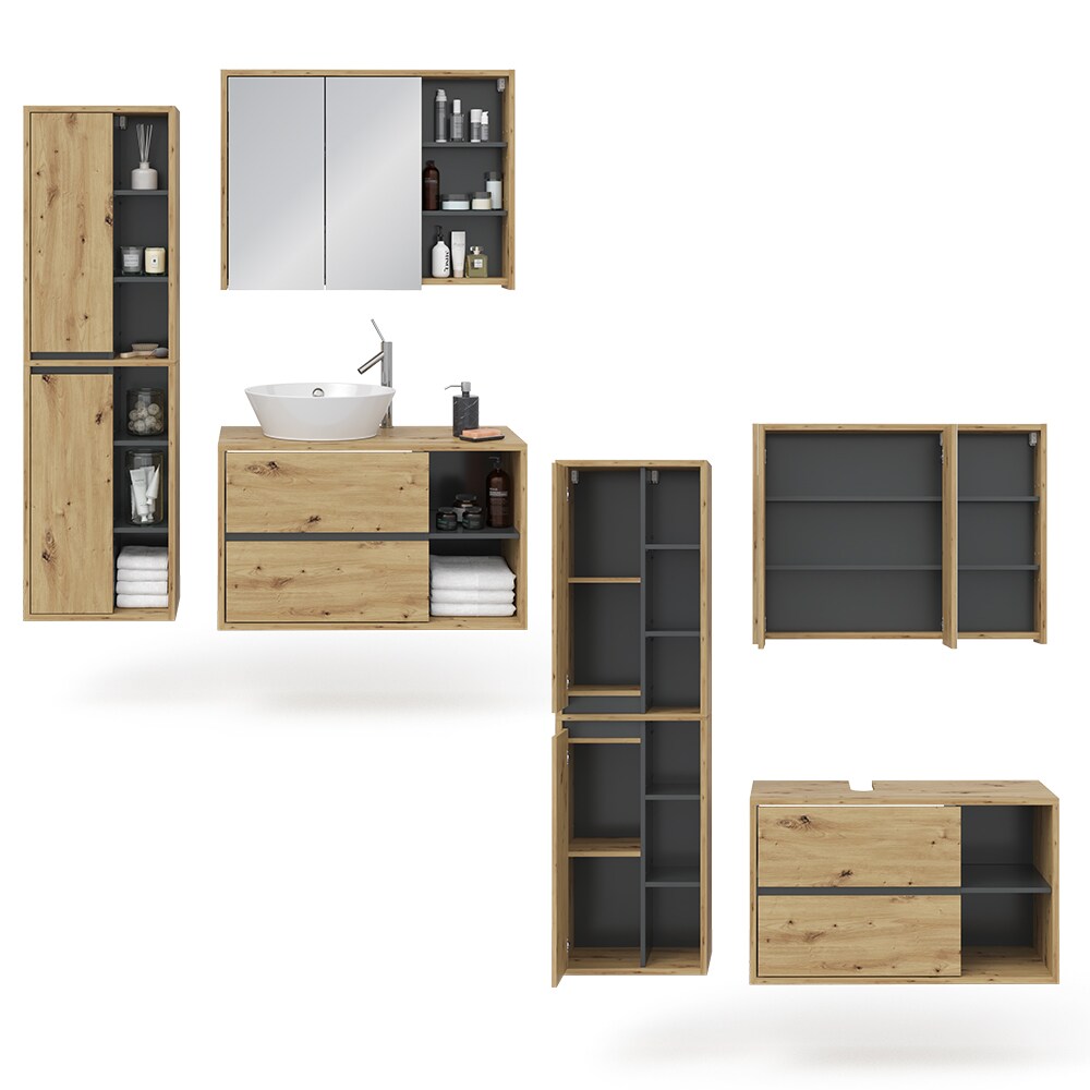 Vicco Badmöbel Set Viola Eiche Spiegelschrank Hochschrank Waschtischunterschrank