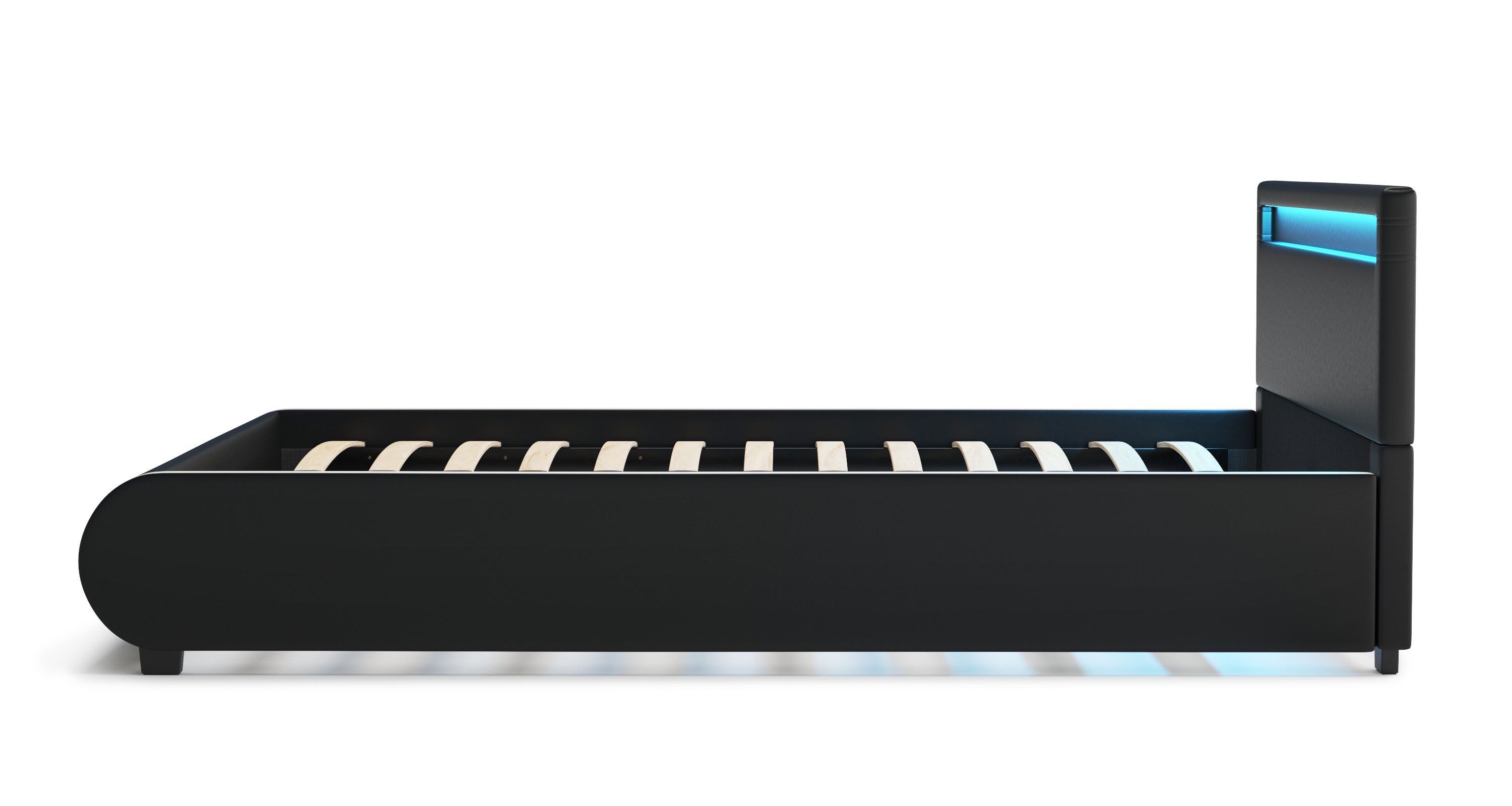 Lederbett LED SIESTA 140 x 200 cm schwarz