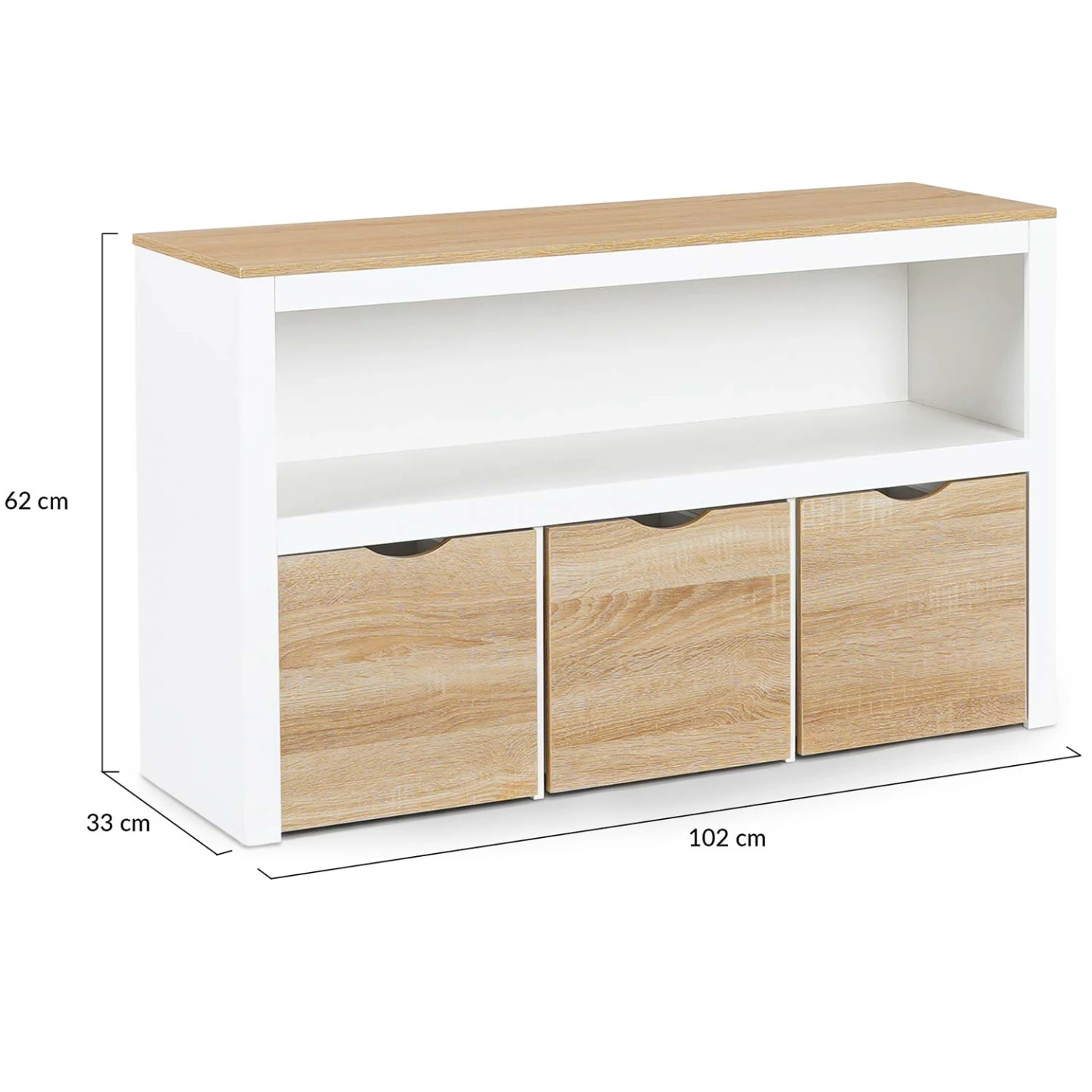 Meuble de rangement enfant MANA en bois blanc et hêtre 3 tiroirs cubes sur roulettes
