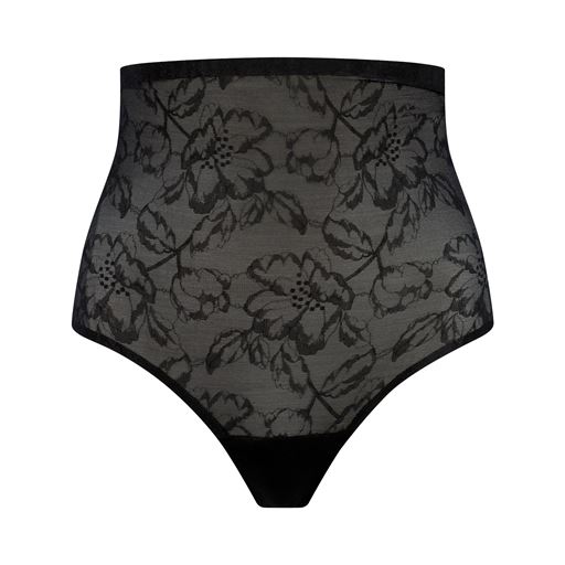 Bye Bra Lacy High Waist Shaping Thong, Black, XXL