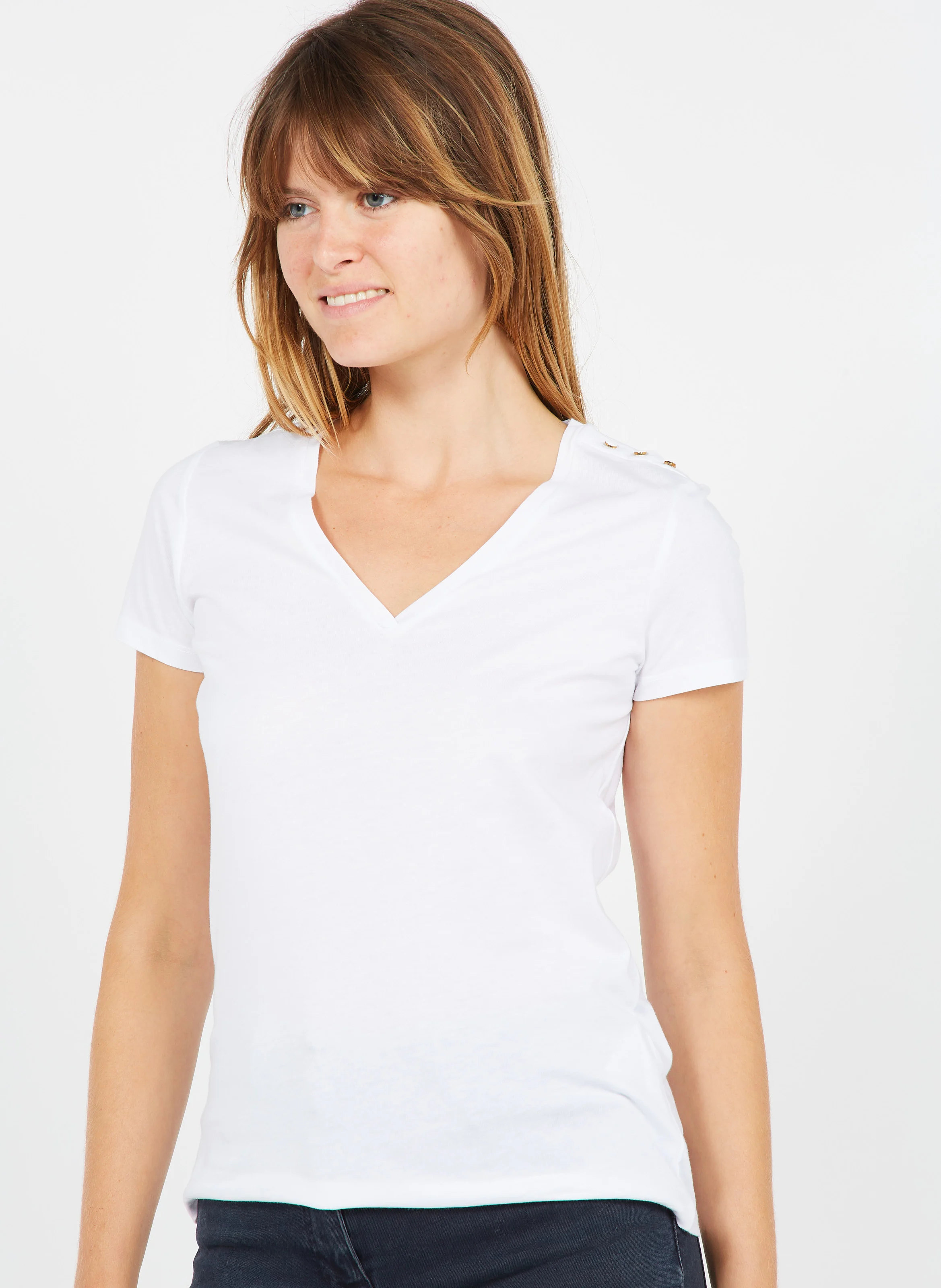 MANONB - Tee-shirt col V en coton| Blanc