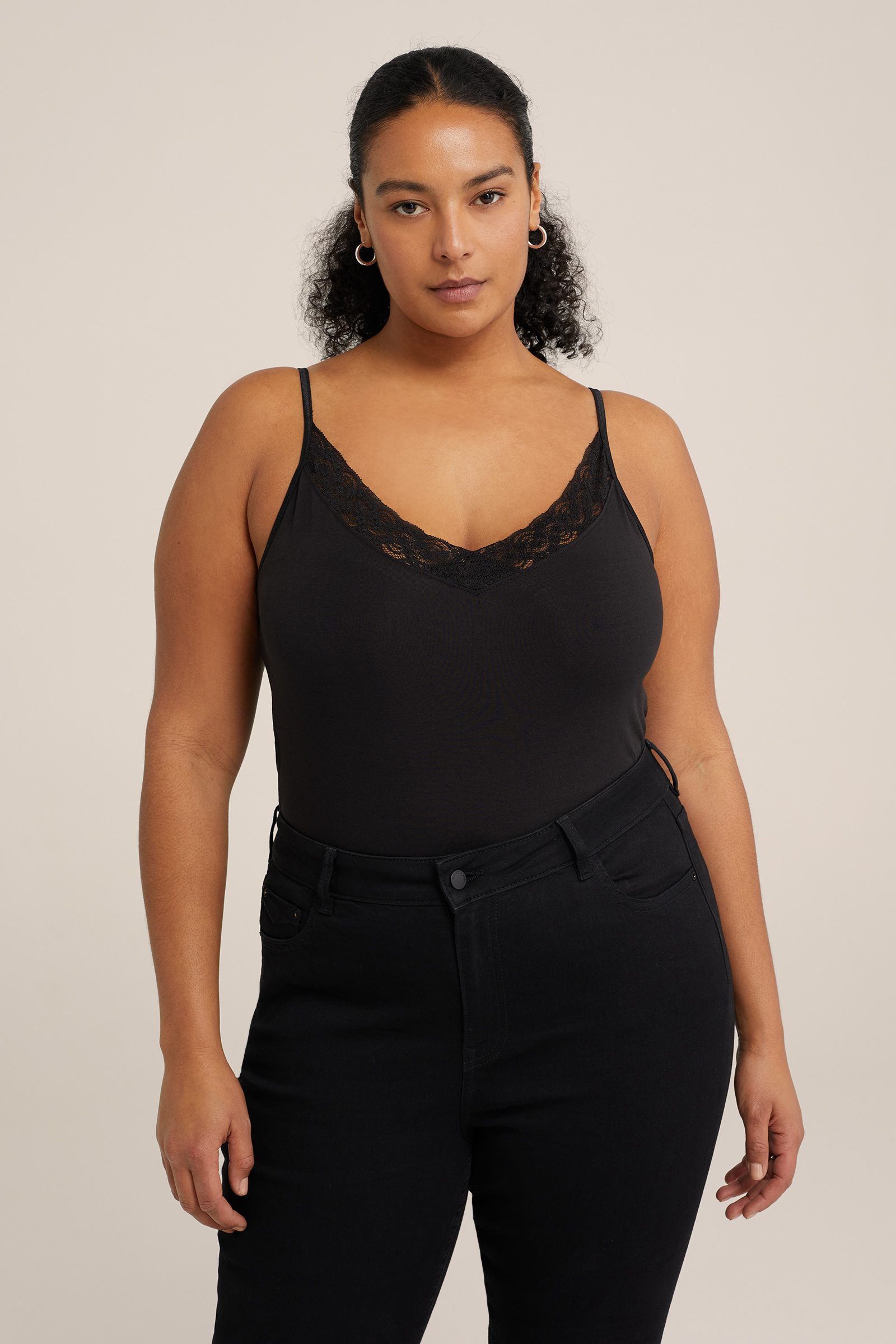 singlet met kant - Curve WE Fashion Zwart