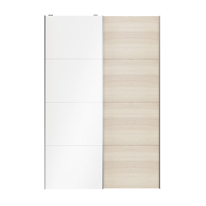 Portes de placard coulissantes 2 vantaux panneaux blancs brillants et effet chêne GoodHome Atomia H. 225 x L. 150 x ép. 5,5 cm