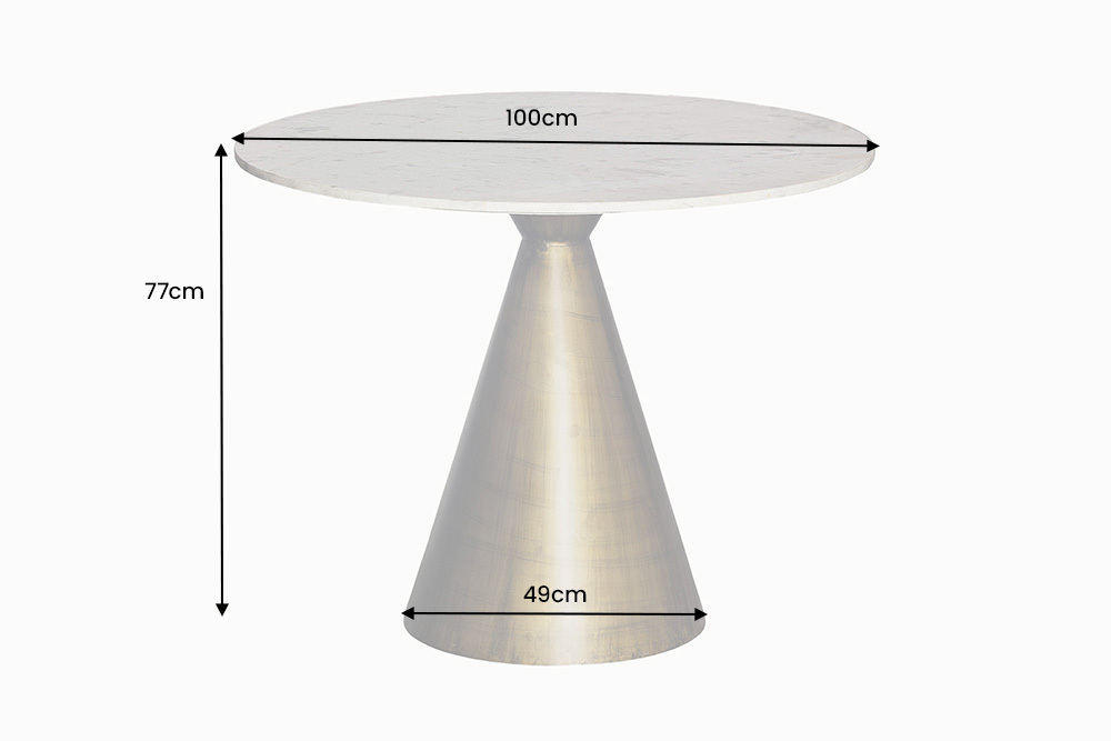 Runder Esstisch ELEGANCIA 100cm messing weiß Marmor Eisen mit Säulenfuß