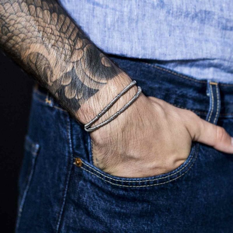 Bracelet Homme acier double tour gris 
