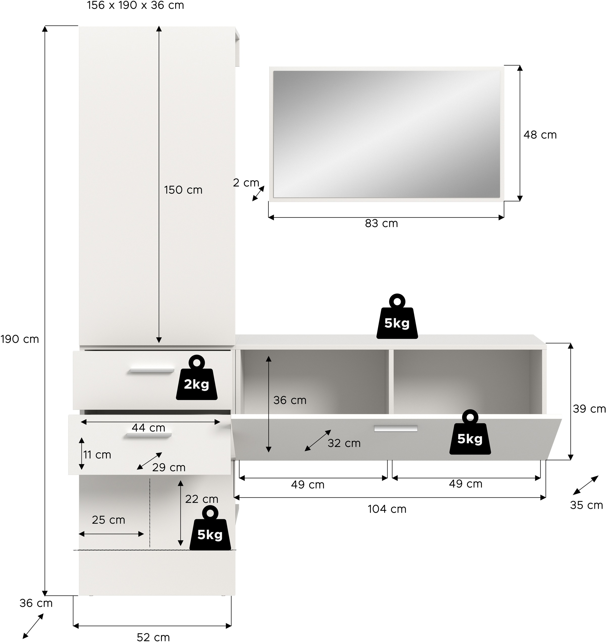 INOSIGN Garderoben-Set Set, 3 Stk. tlg.