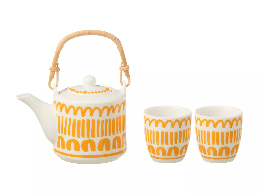 Théière & 2 tasses Design Lignes 