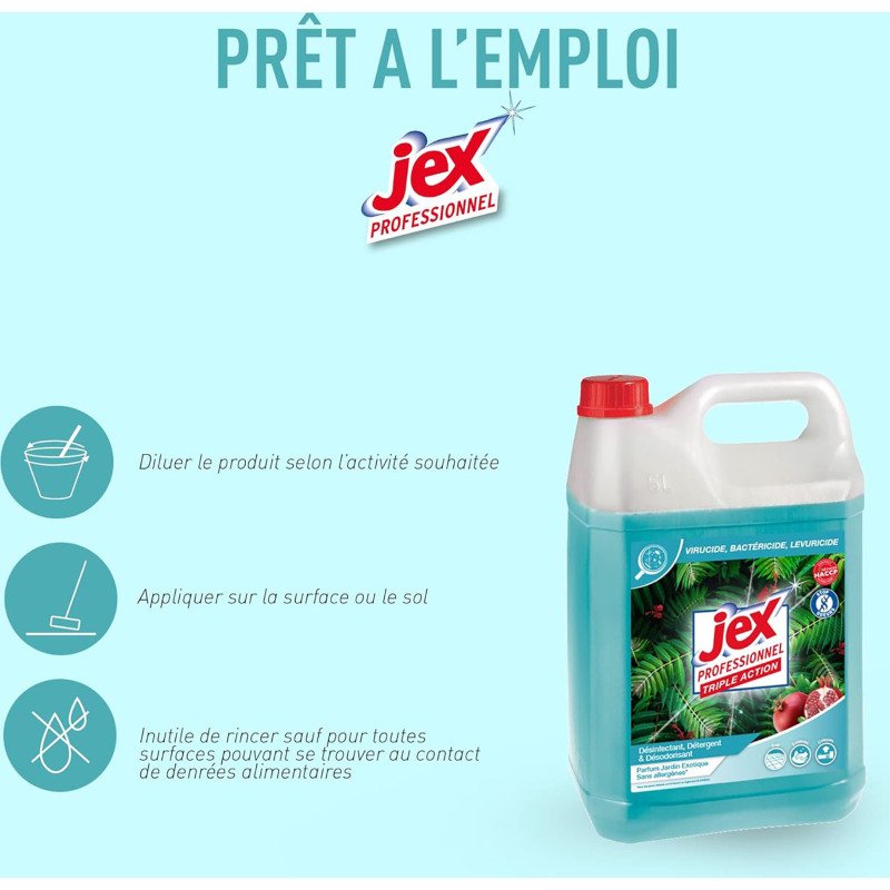 Nettoyant désinfectant Jex professionnel Triple Action Jardin exotique - Bidon de 5 L
