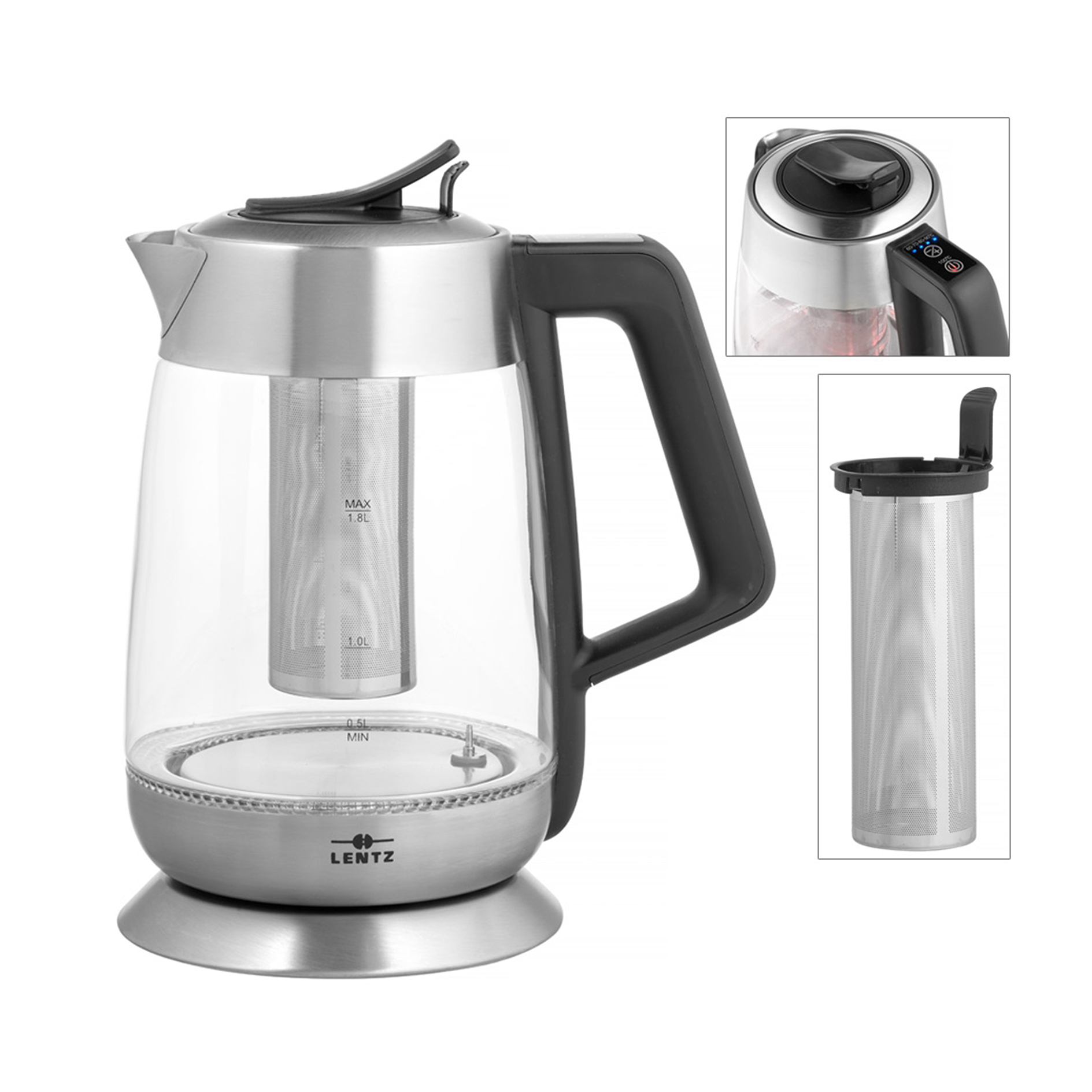 LENTZ Glas-Wasserkocher - digital - 1,8 Liter